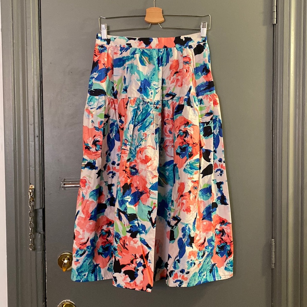 H&M 100% Cotton Poplin Midi Skirt in Floral NWT